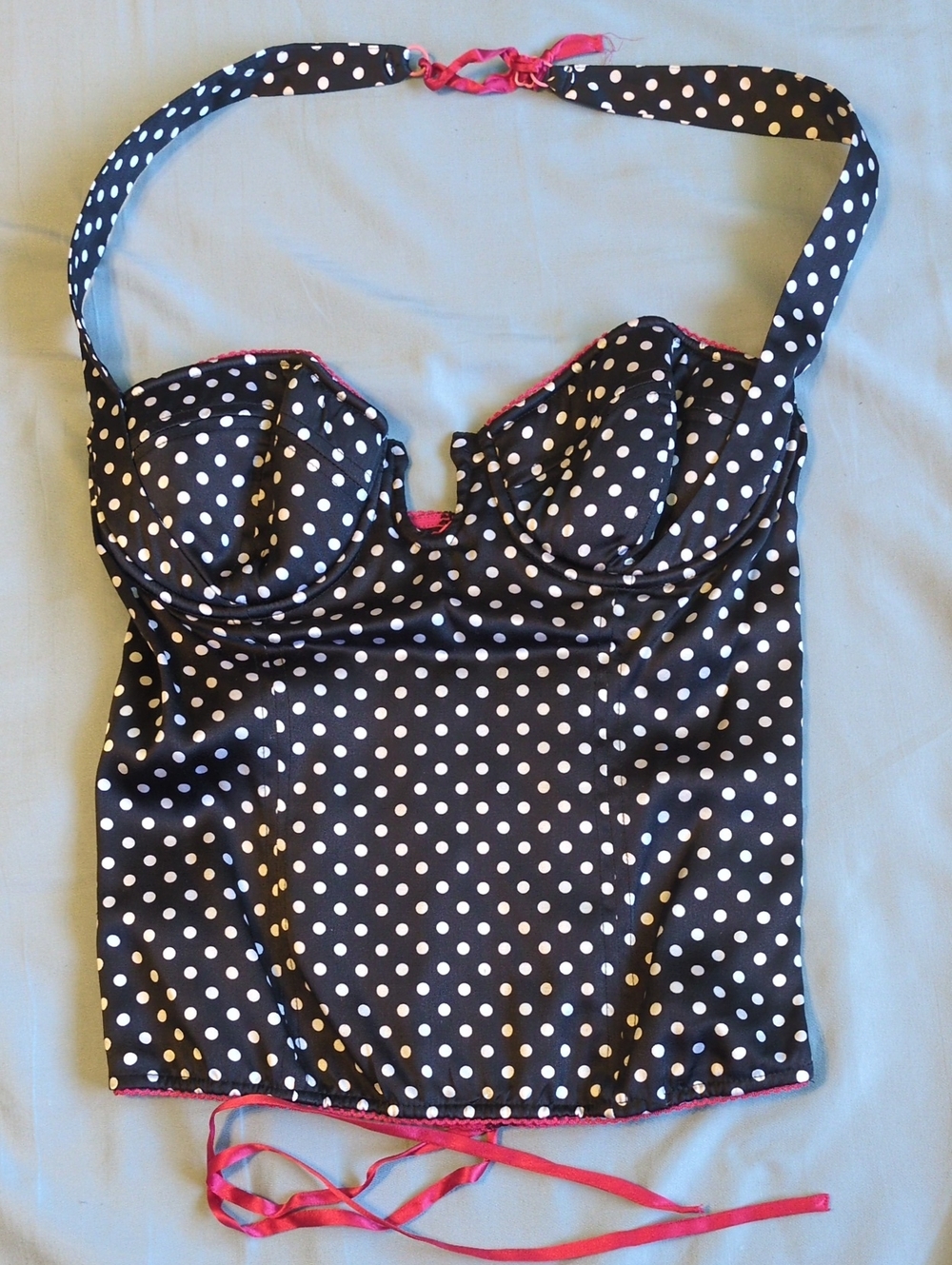 Guess by Marciano Black Polka Dot Halter Corset Top